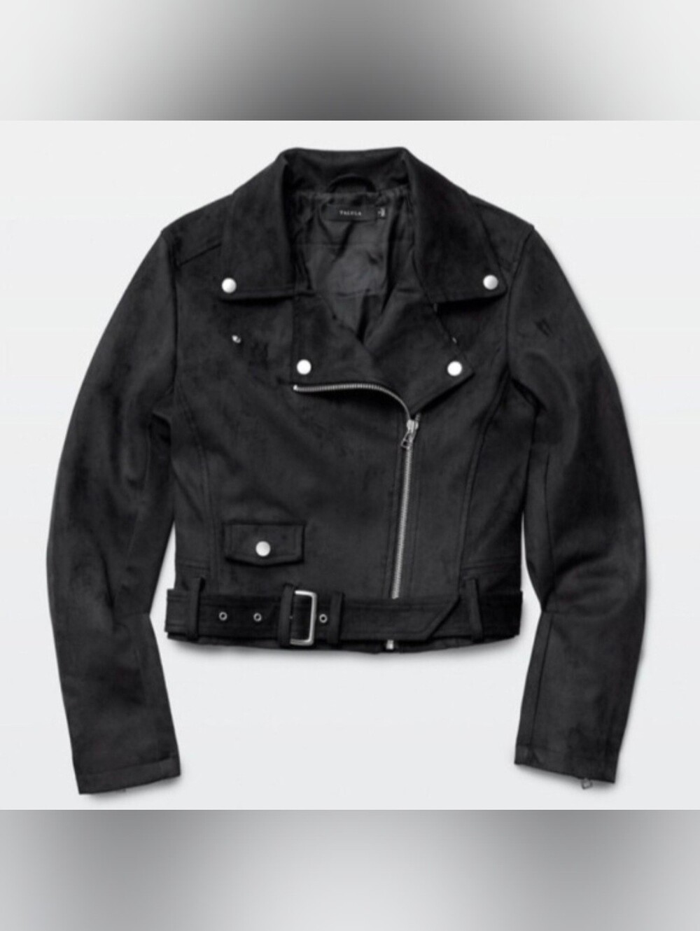 Aritzia Talula Morton Black Motto Vegan Suede Cropped Biker Jacket Fits Medium